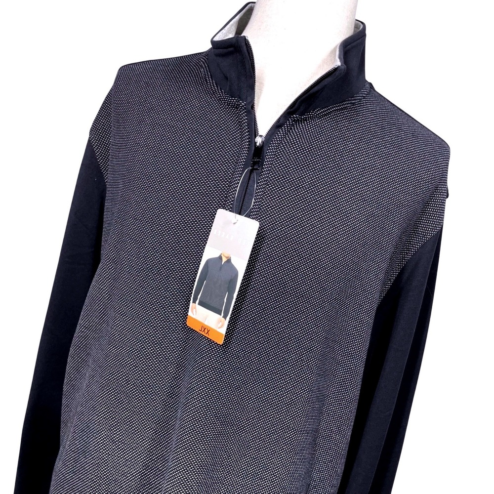 Ted Baker XXL Navy Blue Textured Quarter Zip Cotton Pullover Sweater Preppy Luxe